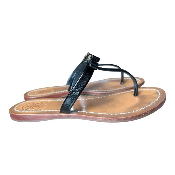 Tory Burch Leighanne Saffiano Black Patent Leather Thong Sandals with Box, Sz 6 - Picture 7 of 11